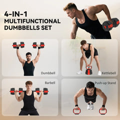 SPORTNOW 4-in-1 Adjustable Weight Dumbbells Set, Used As Kettlebell, Barbell, Dumbbell, Push-Up Stand, 30kg Free Weights Set For Men And Women Home Gym Training, Red Know You're Still Able