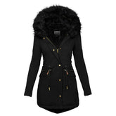 Women's Plush Hooded Parkas Winter Warm Thick Zip-up Jackets Casual Mid-length Solid Buckle Pockets Coat Outerwear Clothing Know You're Still Able