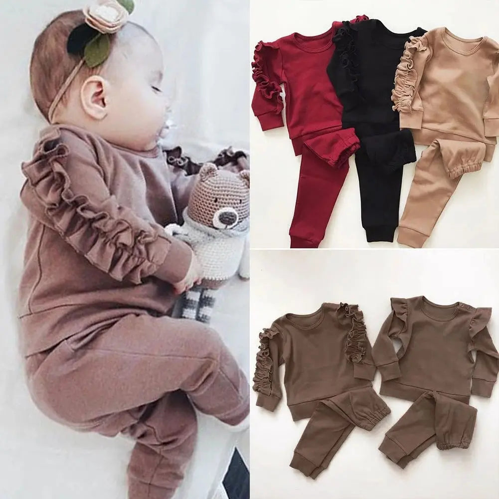 Newborn Baby Boys Girls Ruffles Jumper Solid Long Sleeve Sweatshirt Tops Pants Infant Kids 2Pcs Outfits Clothes Set Fall Clothes Know You're Still Able