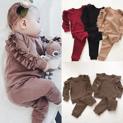 Newborn Baby Boys Girls Ruffles Jumper Solid Long Sleeve Sweatshirt Tops Pants Infant Kids 2Pcs Outfits Clothes Set Fall Clothes Know You're Still Able