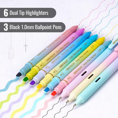 WRITECH Bible Mate Journaling Set: 1.0 Mm Black Ballpoint Pens, Bible Safe Dual Tip Highlighters, 9Ct Pastel Colors, Ideal for Bible Writing