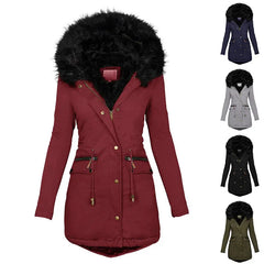 Women's Plush Hooded Parkas Winter Warm Thick Zip-up Jackets Casual Mid-length Solid Buckle Pockets Coat Outerwear Clothing Know You're Still Able