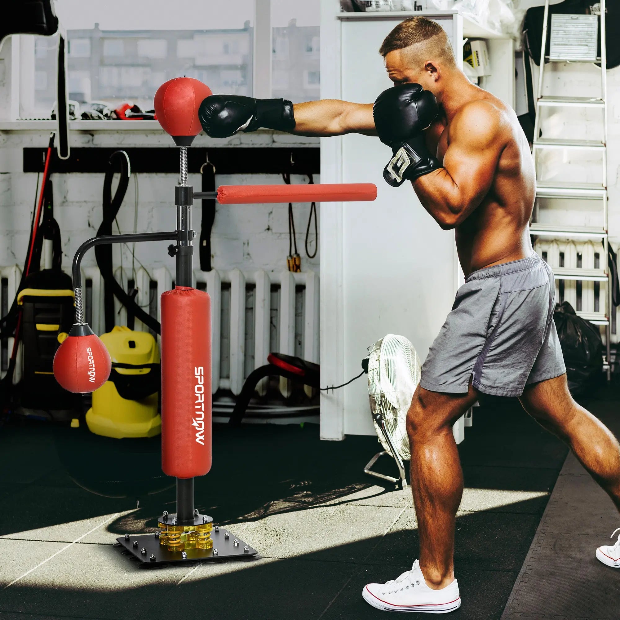 4.6'-6.7' Speed Bag Boxing Bag Stand, Reflex Bag Boxing Training Equipment, Speed Punching Bag, Red Know You're Still Able