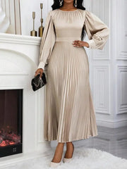Women'S Plain Pleated Long Sleeve Dress, Elegant Long Dress for Spring & Fall, Women'S Clothing for Daily Wear, Classy Modest Formal Dresses, Womenswear, Modest Style Dress, Lady