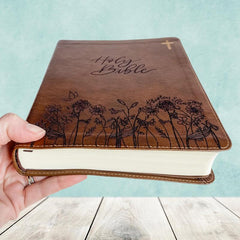 Personalized NIV Journaling Bible - Brown - Holy Bible with Rose Garden - Hand Lettered and Engraved