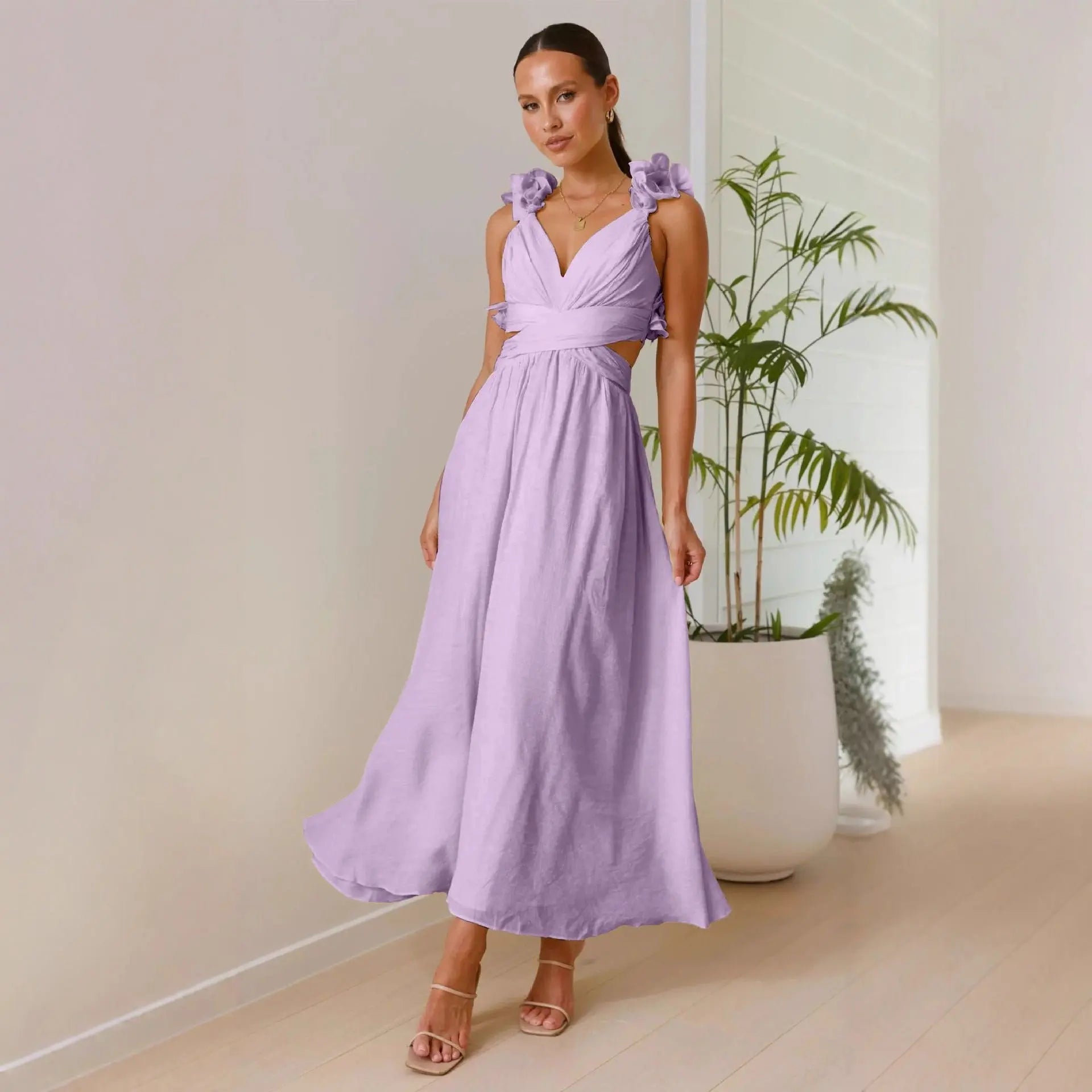 Chiffon Floral Backless Cross-Strap Dress Know You're Still Able