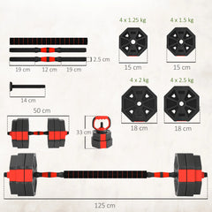 SPORTNOW 4-in-1 Adjustable Weight Dumbbells Set, Used As Kettlebell, Barbell, Dumbbell, Push-Up Stand, 30kg Free Weights Set For Men And Women Home Gym Training, Red Know You're Still Able
