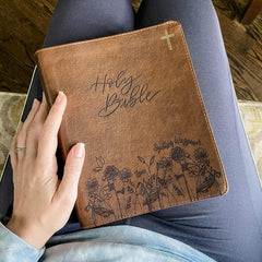 Personalized NIV Journaling Bible - Brown - Holy Bible with Rose Garden - Hand Lettered and Engraved
