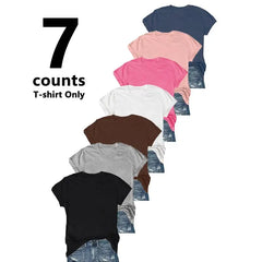 【Limited Time Deal】Women'S Short Sleeve T-Shirts Multipack, Solid Color round Neck Casual Tee Tops Women Underwear(T-Shirt Only)