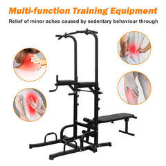 Power Tower With Bench Pull Up Bar Dip Station Adjustable Height Dip Stand Heavy Duty Multi-Function Fitness Rack Know You're Still Able
