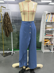 Unique Straight-leg Pants with Large Ruffled Buttons