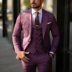 Mens Three-Piece Solid-Color High-End Stylish Suit With A Sophisticated Vibe Know You're Still Able