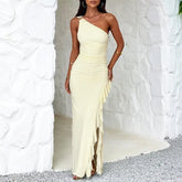 Women's Slant-Shoulder Ruffle-Front Split Dress Know You're Still Able