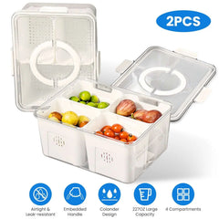 2Pack Airtight Fruit Storage Containers 4 Compartment Food Storage Containers Fruit Vegetable Organizers With 8 Removable Colanders For Fridge Picnic Know You're Still Able