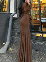Women’s Lace-Up Maxi Dress | Plain Long Sleeve Flounce Sleeve Casual Round Neck Dress for Everyday & Special Occasions Know You're Still Able