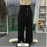 Unique Straight-leg Pants with Large Ruffled Buttons