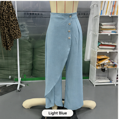 Unique Straight-leg Pants with Large Ruffled Buttons