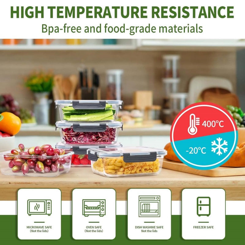 Premium Borosilicate Glass Meal Prep Containers Airtight Bamboo Lids (Plastic Free)