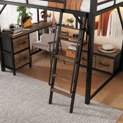 Full Size Metal Loft Bed with Desk, Wardrobe & Storage Shelves – Space-Saving Bunk Bed with Integrated Study Area, Drawers & LED Light for Boys & Girls (SKU: W2593S00032)