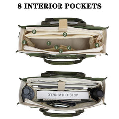 2Pcs/Set Large Canvas Tote Bag for Women, 14 Pockets Zipper Closure & Individual Compartments, Laptop Work Bag, Crossbody Shoulder Bag Purse, Suitable for Teacher, Nurse, College , Travel, Shop, Gym and Daily Use Plain Aesthetic Handbag
