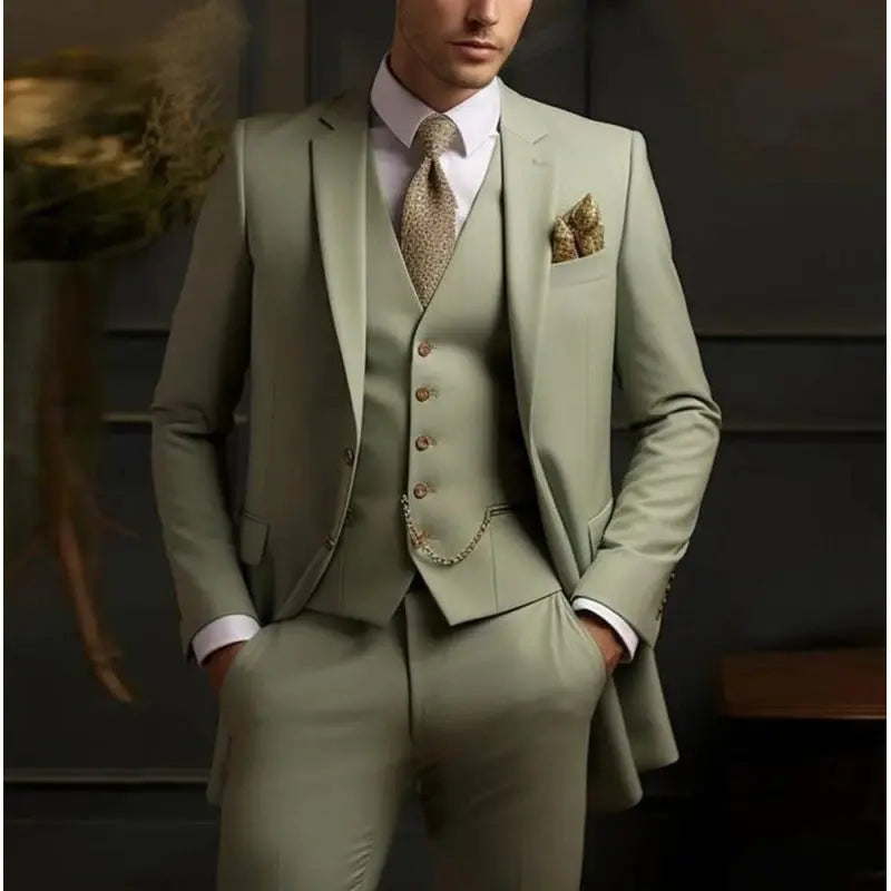 Mens Three-Piece Solid-Color High-End Stylish Suit With A Sophisticated Vibe Know You're Still Able
