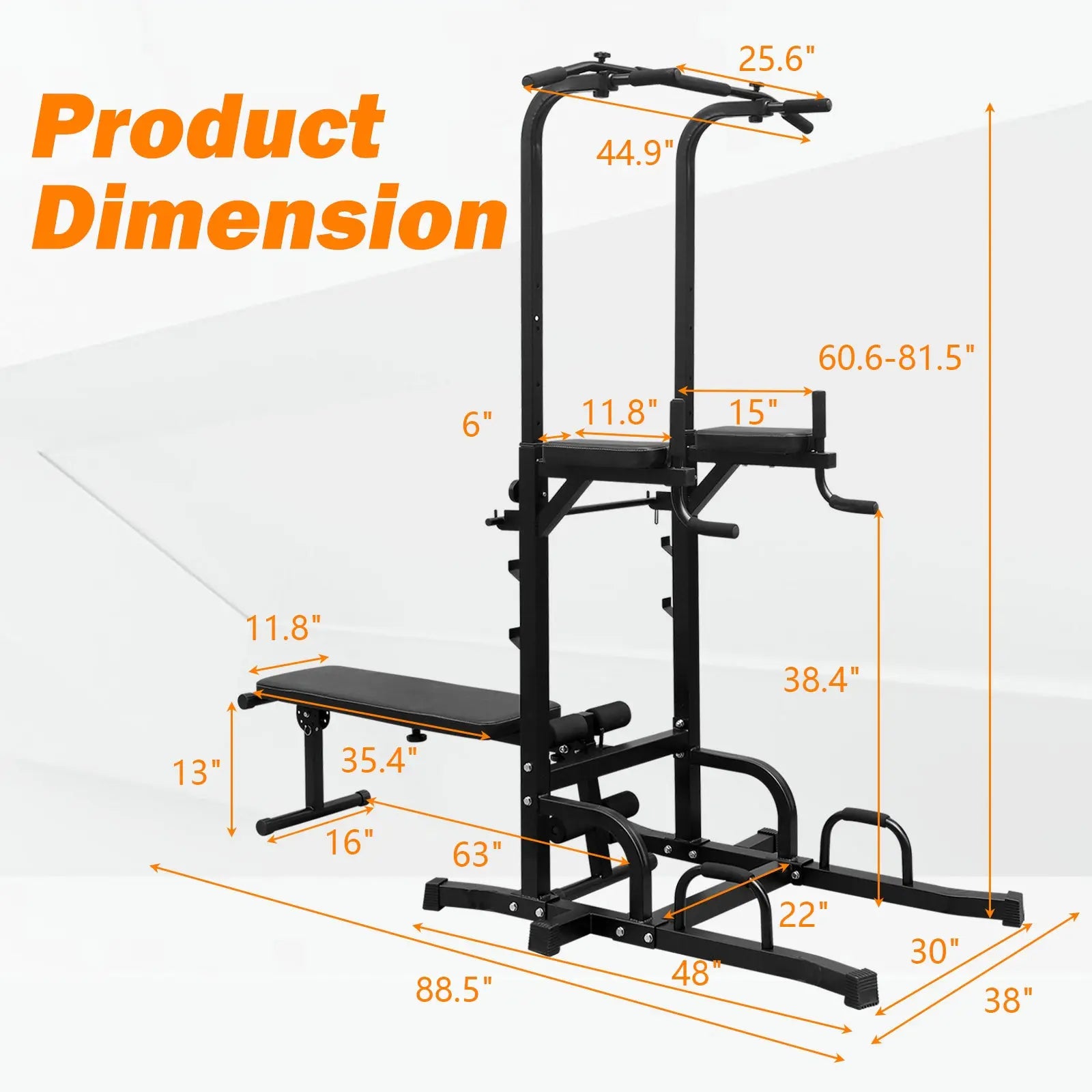 Power Tower With Bench Pull Up Bar Dip Station Adjustable Height Dip Stand Heavy Duty Multi-Function Fitness Rack Know You're Still Able