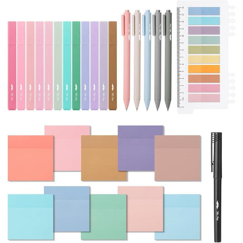 Mr. Pen Aesthetic Book Annotation Kit 38 Pcs Retractable Gel Pens & Vibrant Highlighters Office Supplies Birthday Gift, Back to School Supplies Student Essentials Learning Materials