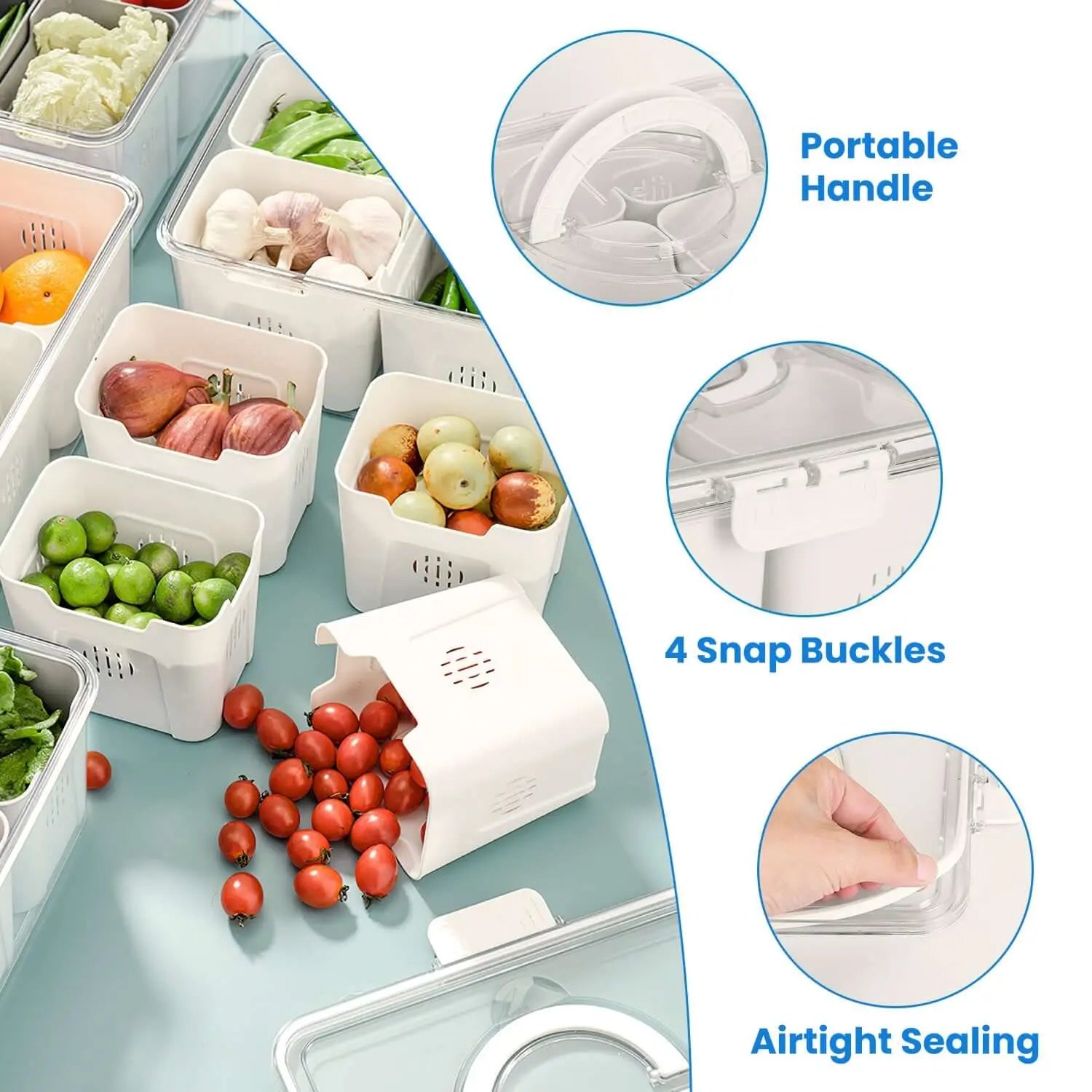 2Pack Airtight Fruit Storage Containers 4 Compartment Food Storage Containers Fruit Vegetable Organizers With 8 Removable Colanders For Fridge Picnic Know You're Still Able