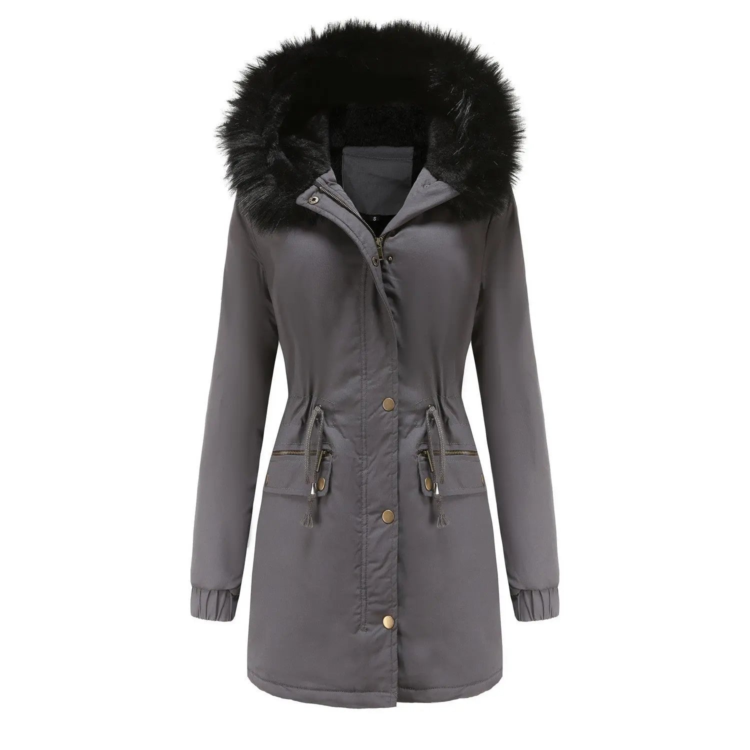 Women's Plush Hooded Parkas Winter Warm Thick  Zip-up Jackets Casual Mid-length Solid Buckle Pockets Coat Outerwear Clothing Know You're Still Able
