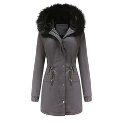 Women's Plush Hooded Parkas Winter Warm Thick  Zip-up Jackets Casual Mid-length Solid Buckle Pockets Coat Outerwear Clothing Know You're Still Able