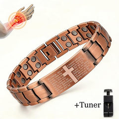 Fenedex Copper Magnetic Bracelet with Cross & Prayer, Relieves Insomnia, Eases Discomfort, Reduces Inflammation, Skin-Friendly, Improves Energy Flow, Ideal Gift for Holidays & Gifting to Loved Ones