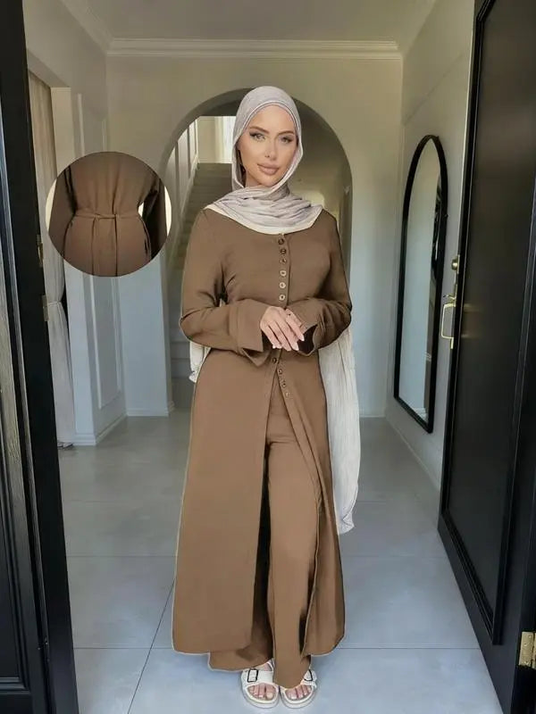 Women'S Modest Long Sleeve Top & Pants Set, Casual Loose-Fit Outfit, All-Season Comfortable Clothing for Daily Wear, Abaya Hijab Set Know You're Still Able