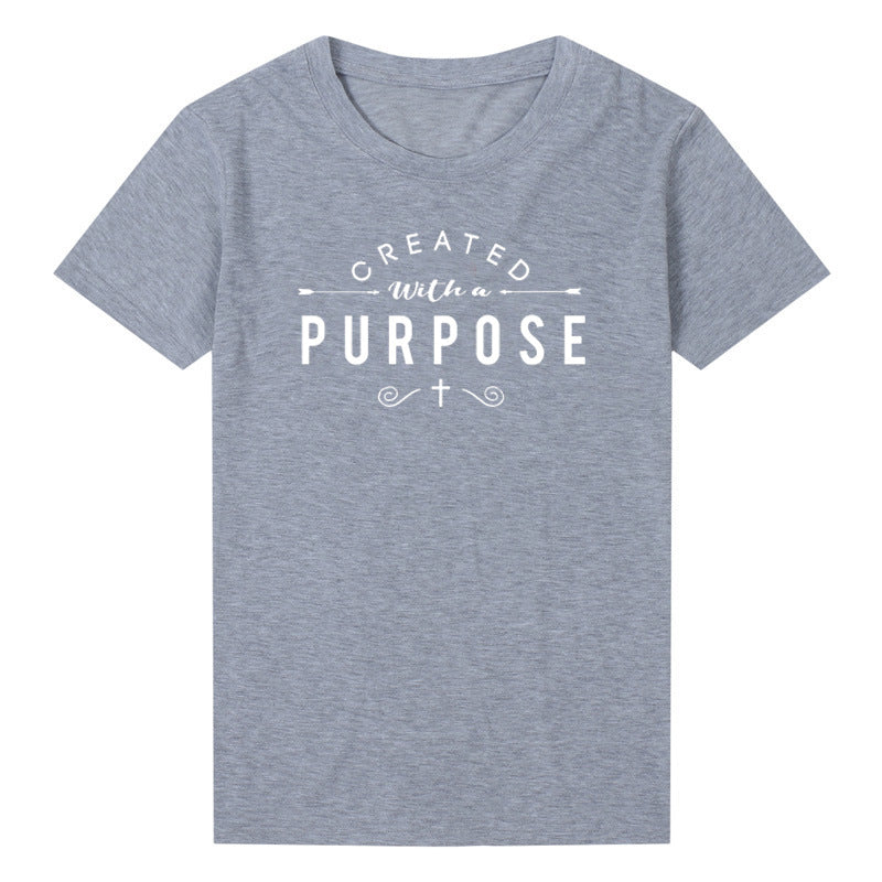 Created With A Purpose Cross Sleeve T-Shirt Christian Faith Graphic Tee, Inspirational Religious Shirt, Unisex Streetwear Top