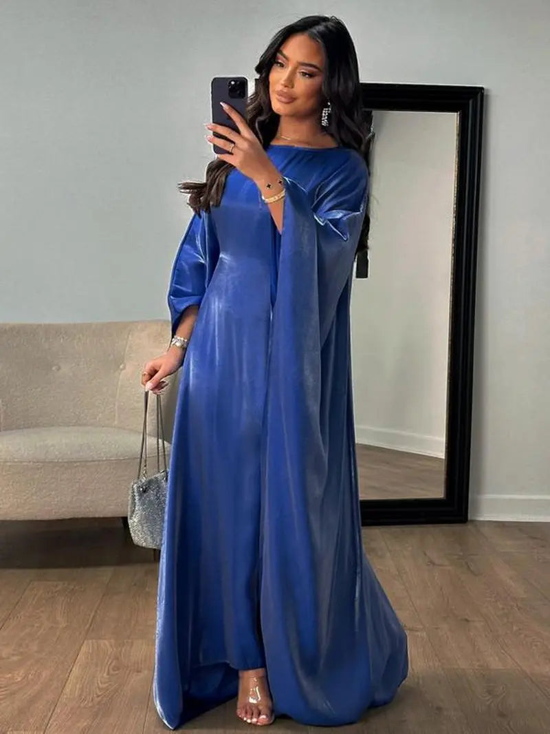Women'S Solid Color round Neck Kaftan, Modest Fashion Long Sleeve Dress for Daily Wear, Women'S Islamic Clothing for All Seasons