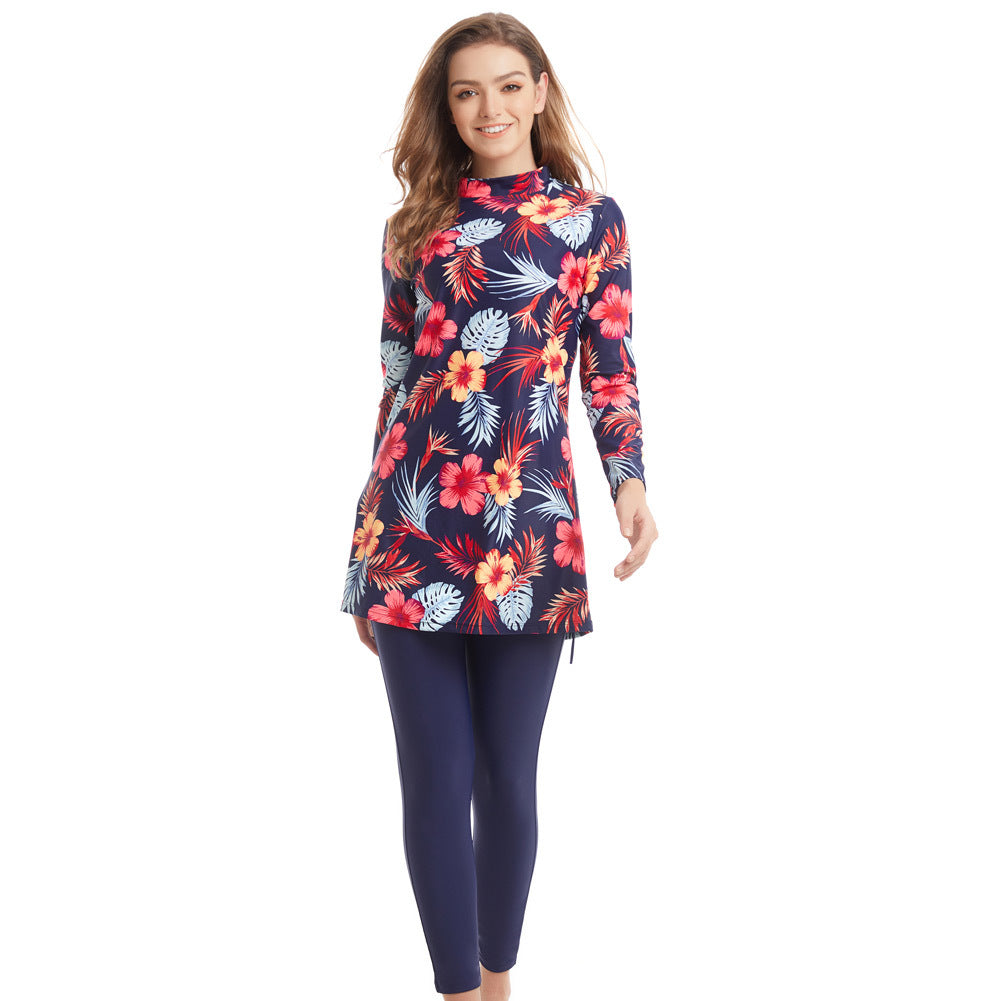Muslim Swimwear Women Modest Patchwork Hijab Long Sleeves Sport Swimsuit Islamic muslimah Burkinis Wear Bathing Suit