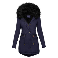 Women's Plush Hooded Parkas Winter Warm Thick  Zip-up Jackets Casual Mid-length Solid Buckle Pockets Coat Outerwear Clothing Know You're Still Able
