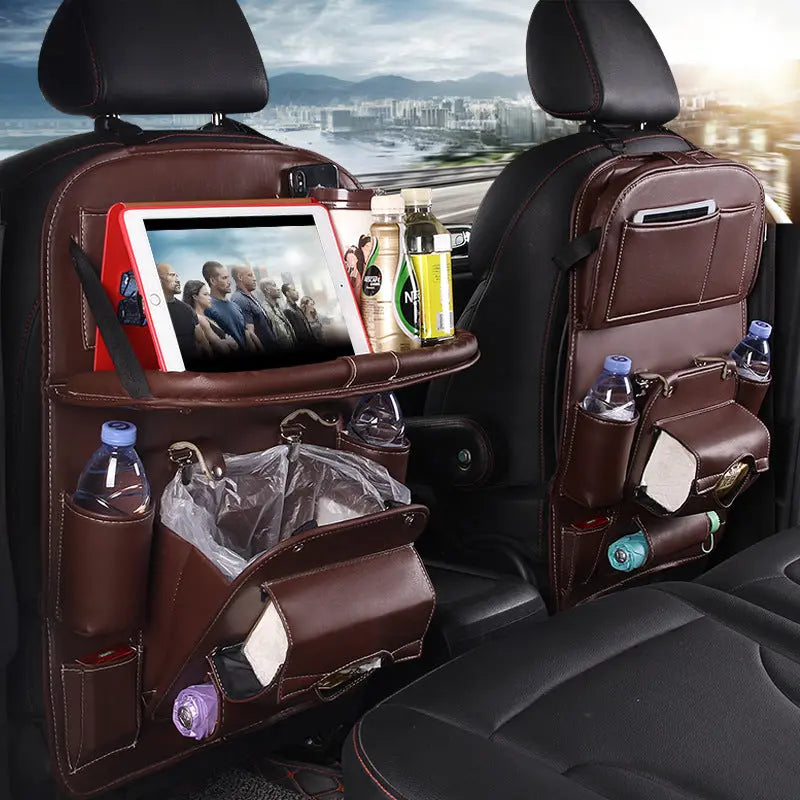 PU Leather Car Storage Bag Multifunction Seat Back Tray Hanging Bag Waterproof Car Organizer Automotive Interior Accessories Know You're Still Able