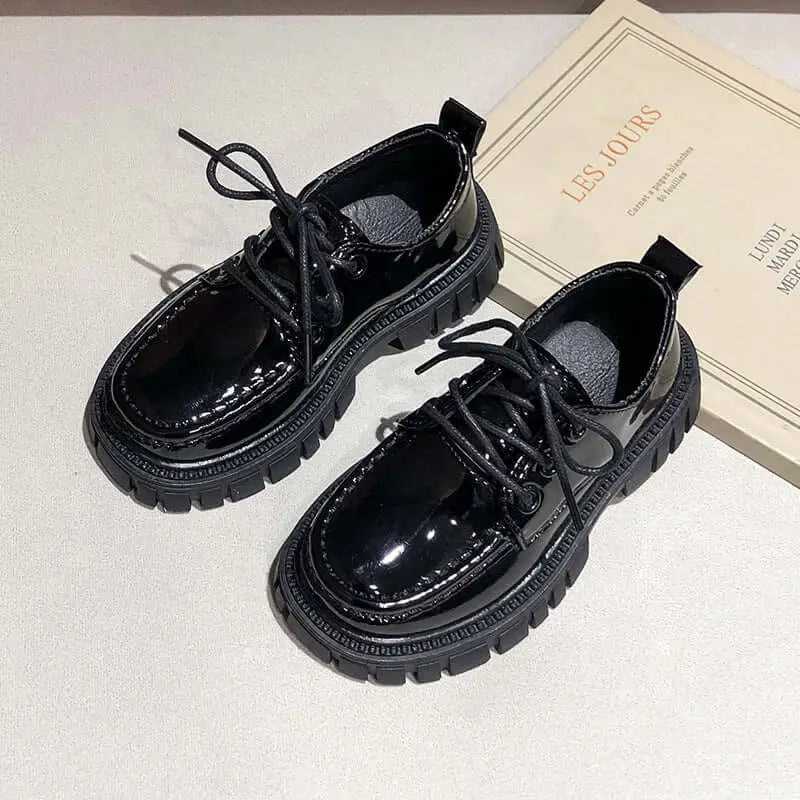 Spring And Autumn Children's English Style Black Thick Sole Single Shoes Know You're Still Able