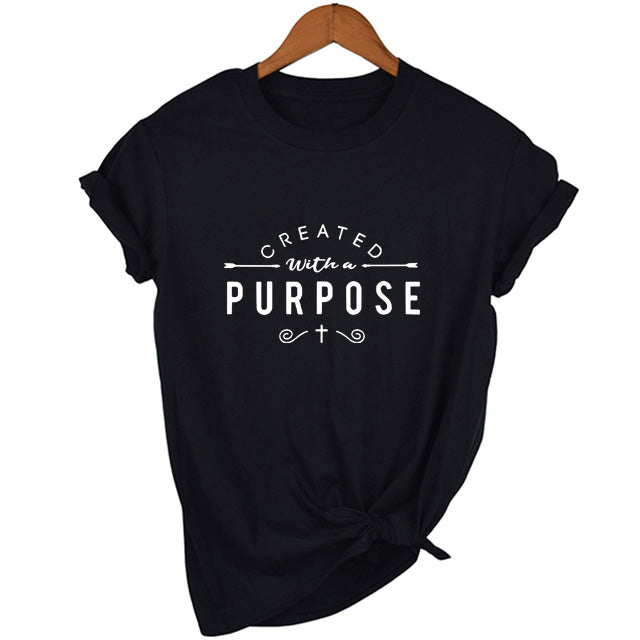 Created With A Purpose Cross Sleeve T-Shirt Christian Faith Graphic Tee, Inspirational Religious Shirt, Unisex Streetwear Top