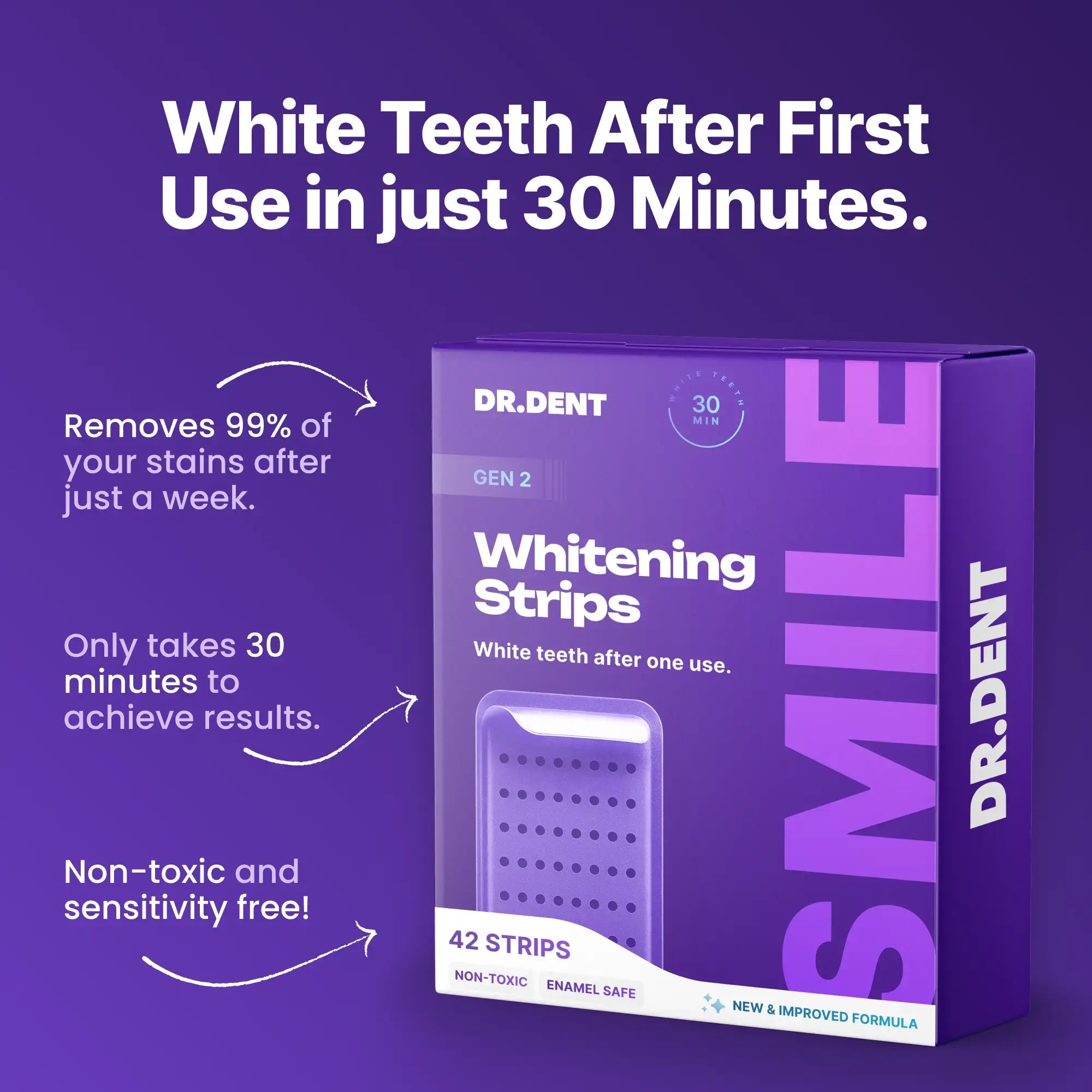 DRDENT Purple Teeth Whitening Strips - 7/21 Whitening Sessions - Safe for Enamel - Non Sensitive Teeth Whitening - Peroxide-Free Know You're Still Able