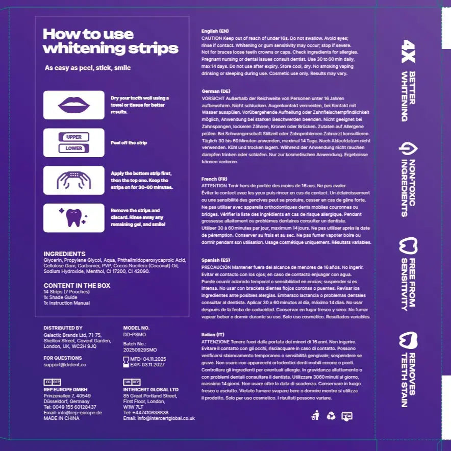 DRDENT Purple Teeth Whitening Strips - 7/21 Whitening Sessions - Safe for Enamel - Non Sensitive Teeth Whitening - Peroxide-Free Know You're Still Able