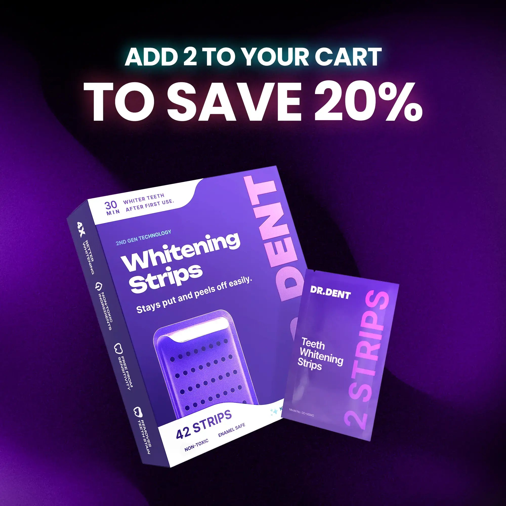 DRDENT Purple Teeth Whitening Strips - 7/21 Whitening Sessions - Safe for Enamel - Non Sensitive Teeth Whitening - Peroxide-Free Know You're Still Able