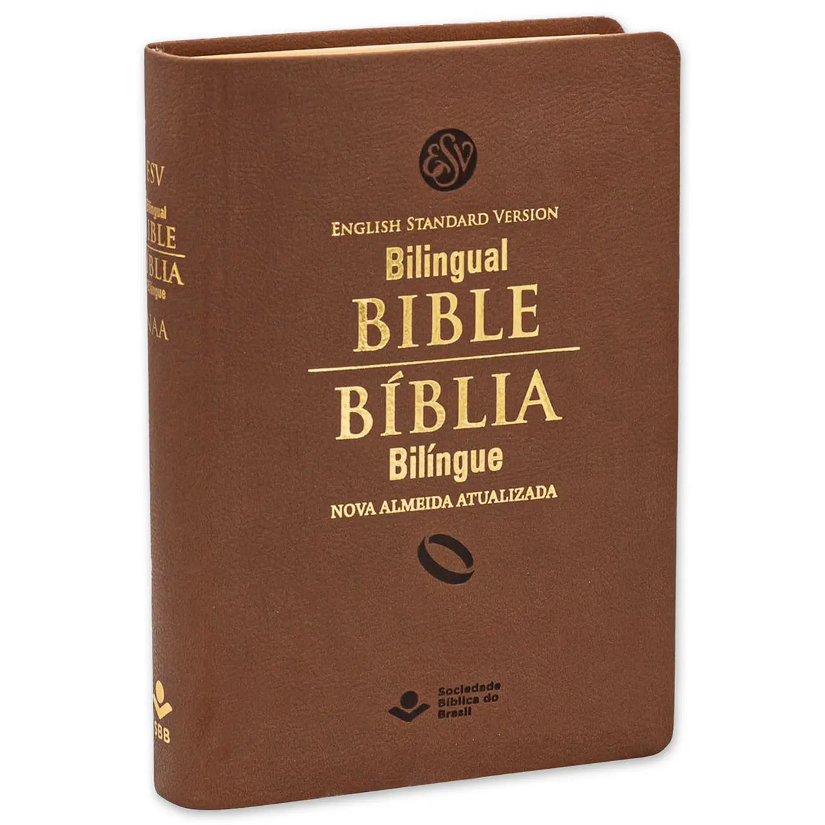 Bilingual Bible in Portuguese and English Nova Almeida Atualizada and English Standard Version Imitation Brown Leather