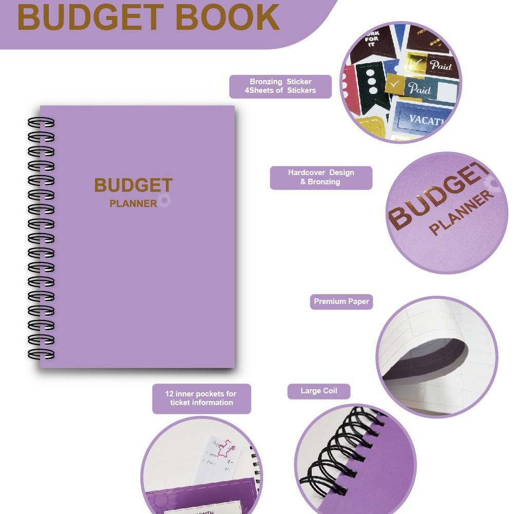 Coil Budget Planner Notebook with Monthly Financial Stickers | English Expense Tracker & Money Management Book Set