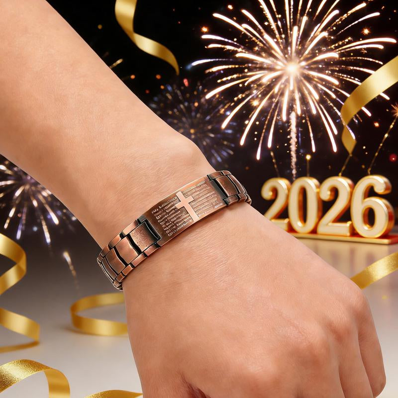 Fenedex Copper Magnetic Bracelet with Cross & Prayer, Relieves Insomnia, Eases Discomfort, Reduces Inflammation, Skin-Friendly, Improves Energy Flow, Ideal Gift for Holidays & Gifting to Loved Ones