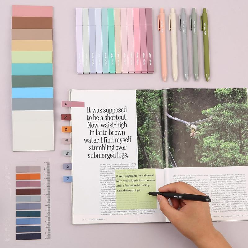 Mr. Pen Aesthetic Book Annotation Kit 38 Pcs Retractable Gel Pens & Vibrant Highlighters Office Supplies Birthday Gift, Back to School Supplies Student Essentials Learning Materials