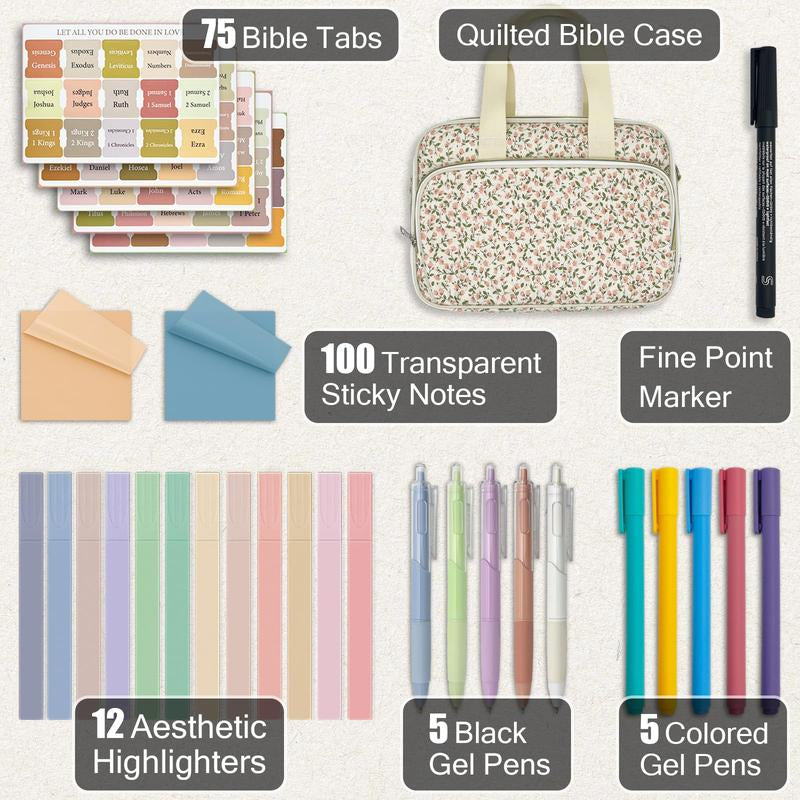 Bible Cover Carrying Case for Women, Bible Study Supplies Journaling Kit, Bible Tote Bag Accessories Christian Gifts for Women Men Girls Boys