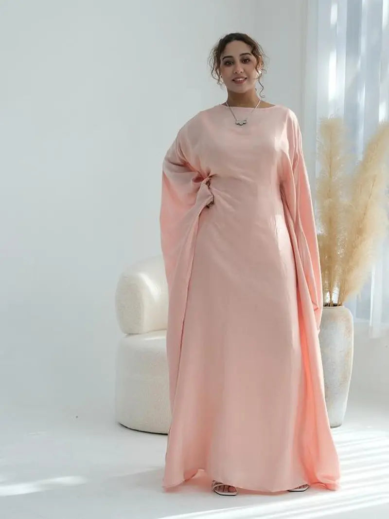 Women'S Solid Color round Neck Kaftan, Modest Fashion Long Sleeve Dress for Daily Wear, Women'S Islamic Clothing for All Seasons