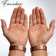 Fenedex Copper Magnetic Bracelet with Cross & Prayer, Relieves Insomnia, Eases Discomfort, Reduces Inflammation, Skin-Friendly, Improves Energy Flow, Ideal Gift for Holidays & Gifting to Loved Ones