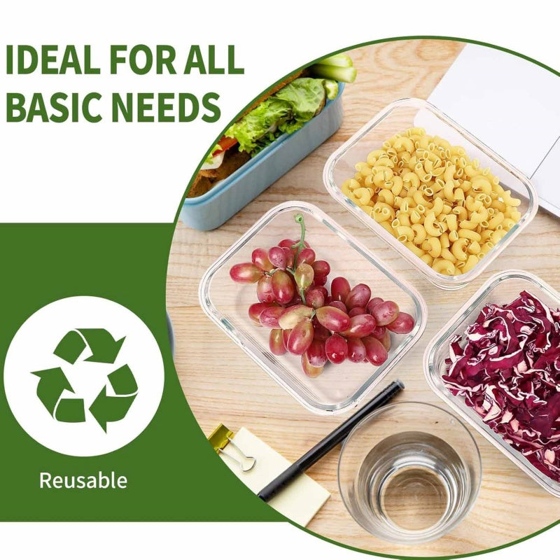 Premium Borosilicate Glass Meal Prep Containers Airtight Bamboo Lids (Plastic Free)